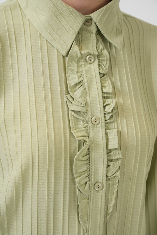 Fırfırlı Uzun Gömlek Tunik 5953 - Çağla