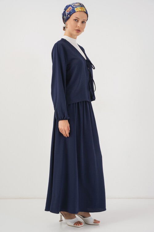 Kadın Ayrobin Kimono Etek İkili Takım 8047 - Lacivert