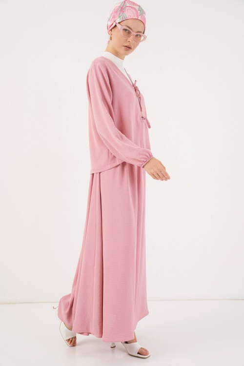 Kadın Ayrobin Kimono Etek İkili Takım 8047 - Pembe