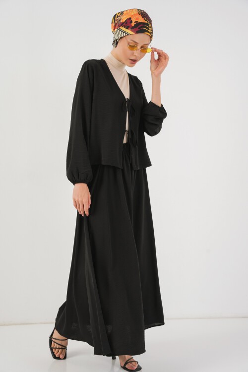 Kadın Ayrobin Kimono Etek İkili Takım 8047 - Siyah