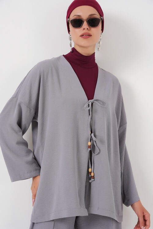 Kadın Ayrobin Kimono Pantolon İkili Takım 6739 - Gri