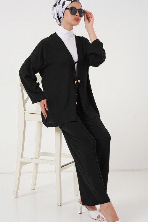 Kadın Ayrobin Kimono Pantolon İkili Takım 6739 - Siyah