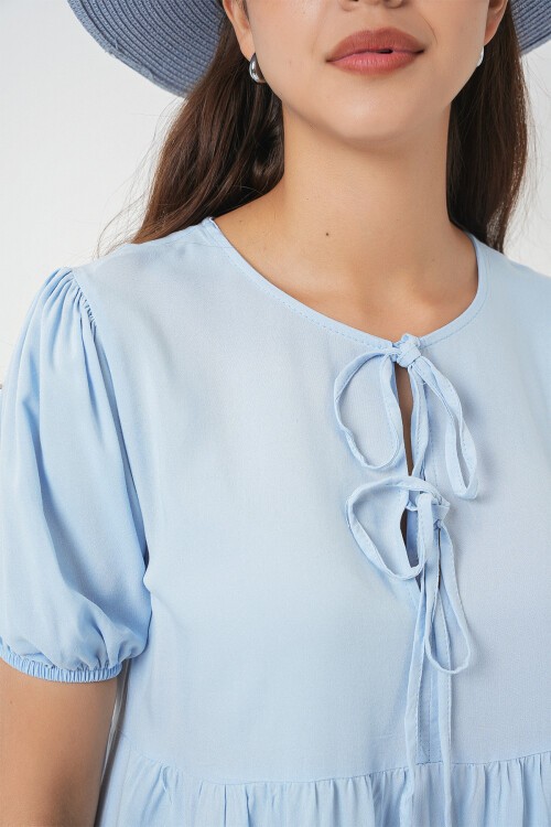 Kadın Bağcıklı Midi Elbise 2575 - Mavi