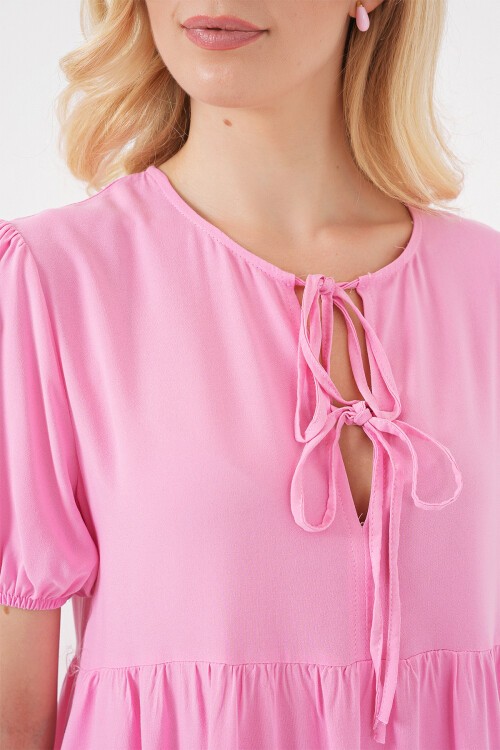 Kadın Bağcıklı Midi Elbise 2575 - Pembe