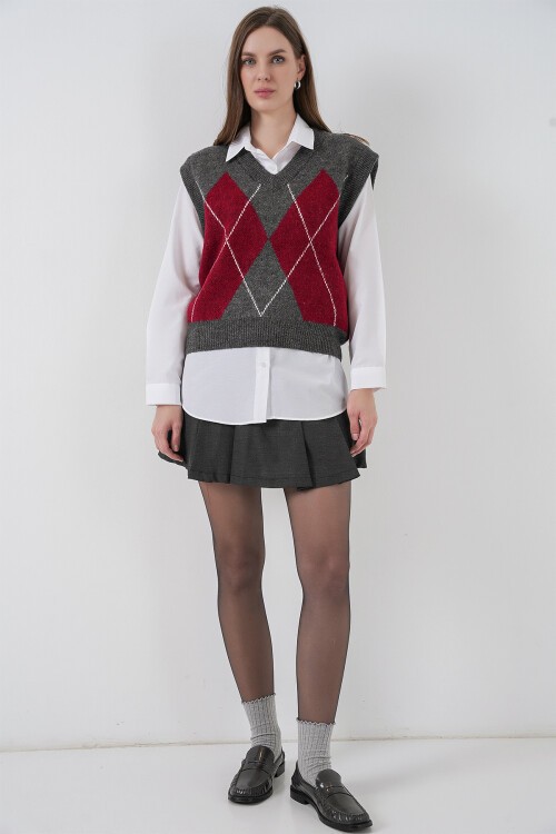 Kadın Baklava Desenli Süveter 15940 - K. Antrasit