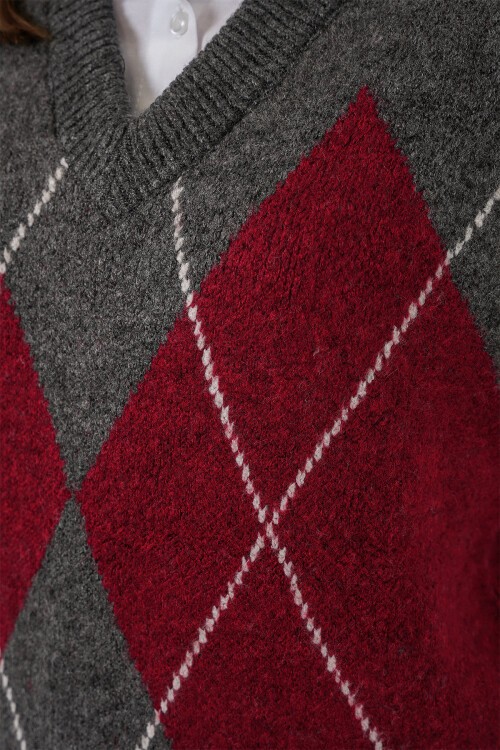 Kadın Baklava Desenli Süveter 15940 - K. Antrasit