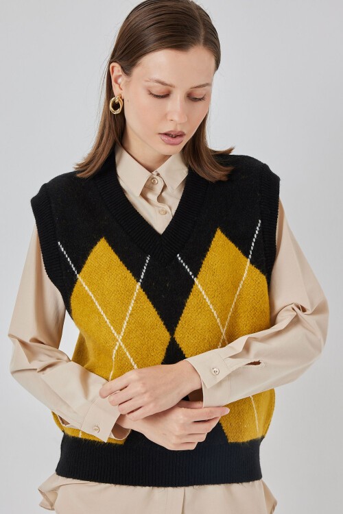 Kadın Baklava Desenli Süveter 15940 - Siyah