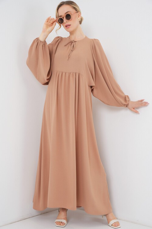 Kadın Balon Kol Uzun Tesettür Elbise 2464 - Bisküvi