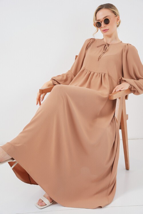 Kadın Balon Kol Uzun Tesettür Elbise 2464 - Bisküvi