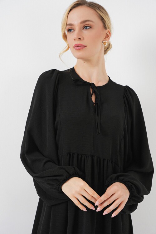 Kadın Balon Kol Uzun Tesettür Elbise 2464 - D. Siyah