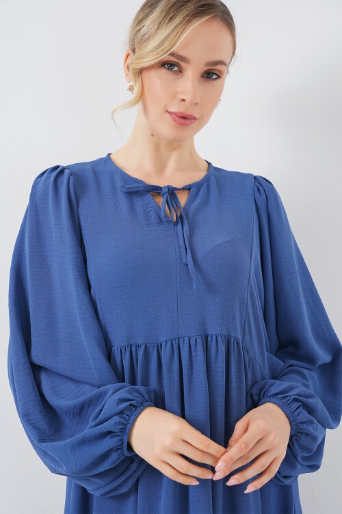 Kadın Balon Kol Uzun Tesettür Elbise 2464 - Saks