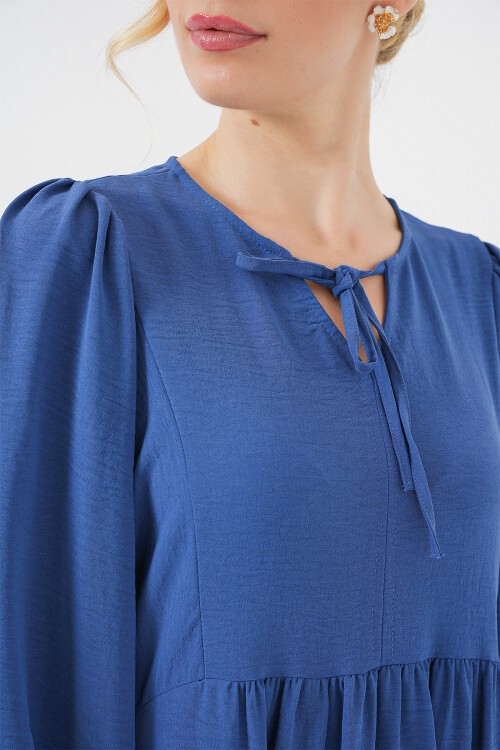 Kadın Balon Kol Uzun Tesettür Elbise 2464 - Saks