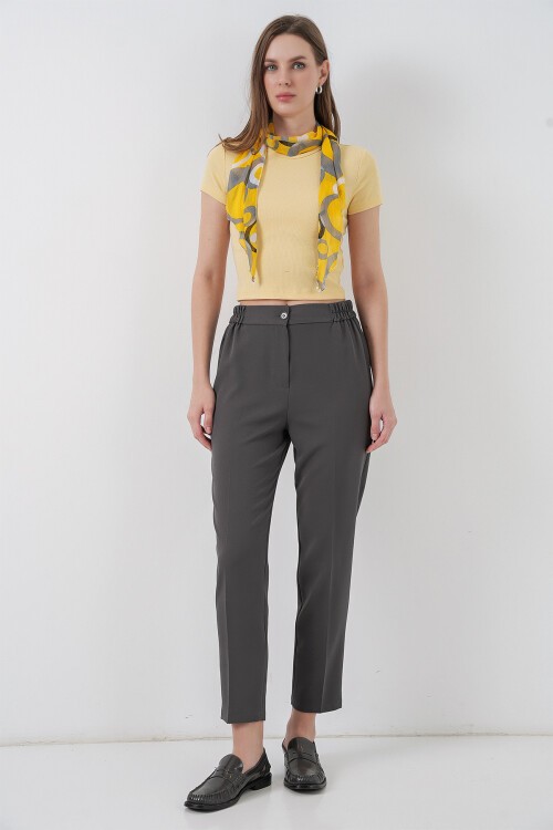 Kadın Beli Lastikli Kumaş Pantolon 30058 - Antrasit