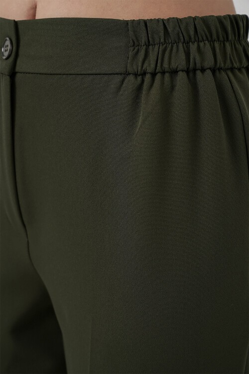 Kadın Beli Lastikli Kumaş Pantolon 30058 - Haki