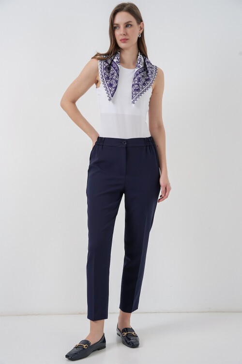 Kadın Beli Lastikli Kumaş Pantolon 30058 - Lacivert