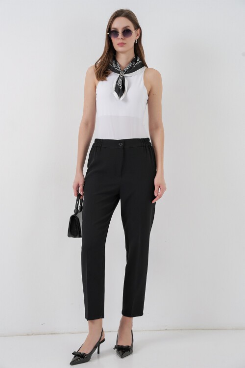 Kadın Beli Lastikli Kumaş Pantolon 30058 - Siyah
