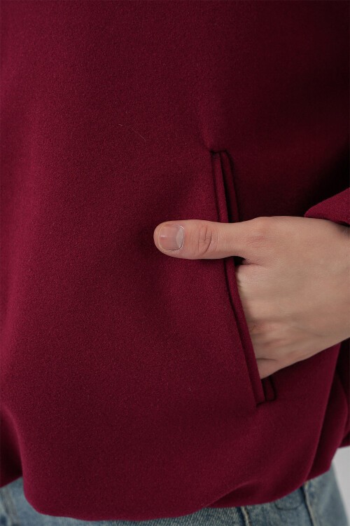 Kadın Büzgülü Oversize Kaşe Ceket 0728 - Bordo