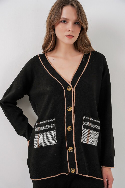 Kadın Cepli Hırka Triko İkili Takım 15964 - Siyah