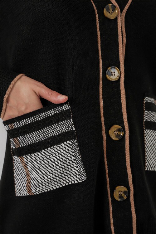 Kadın Cepli Hırka Triko İkili Takım 15964 - Siyah