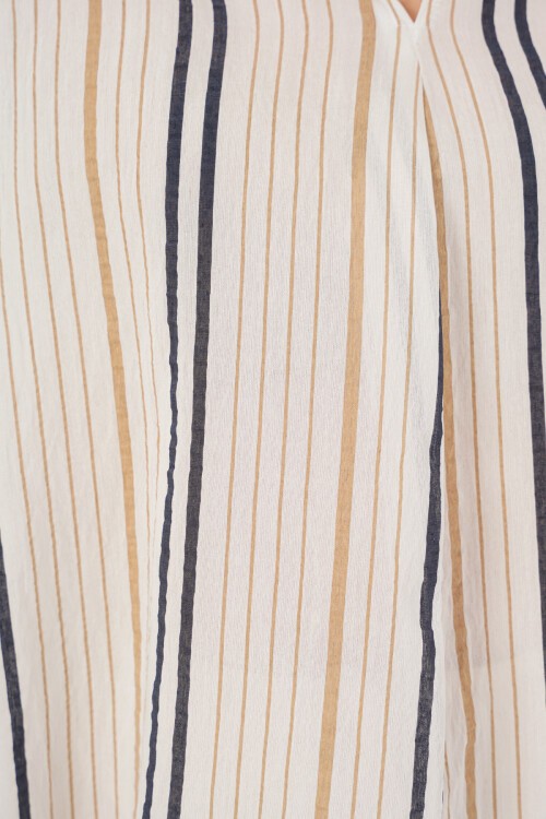 Kadın Çizgili Oversize Bluz 967 - Bej