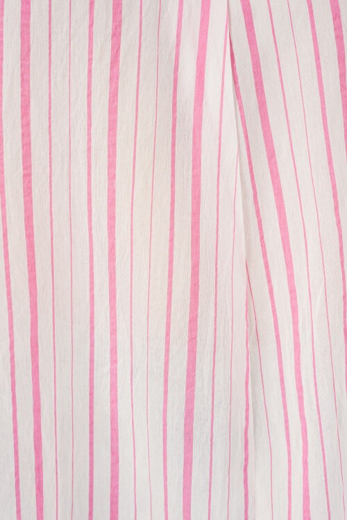 Kadın Çizgili Oversize Bluz 967 - Pudra