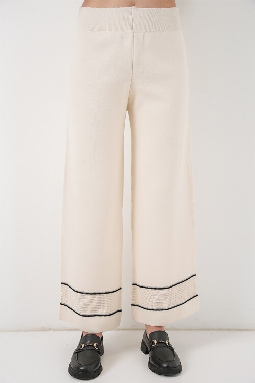 Kadın Çizgili Oversize Triko İkili Takım 15957 - Ekru