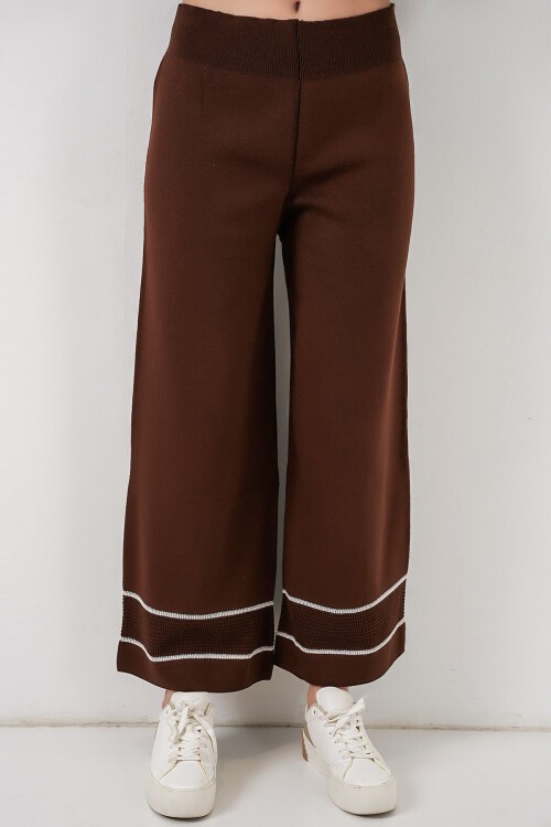 Kadın Çizgili Oversize Triko İkili Takım 15957 - Kahverengi