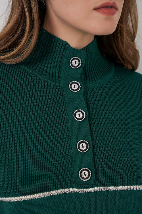 Kadın Çizgili Oversize Triko İkili Takım 15957 - Zümrüt Yeşili