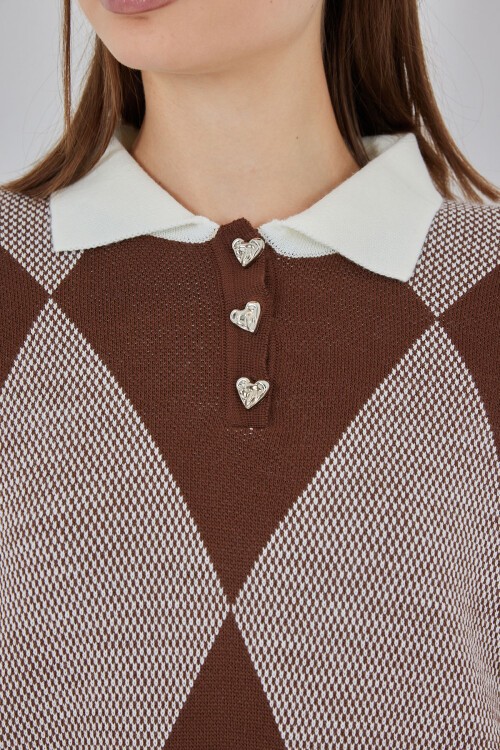 Kadın Crop Triko Kazak 15936 - A.Kahve