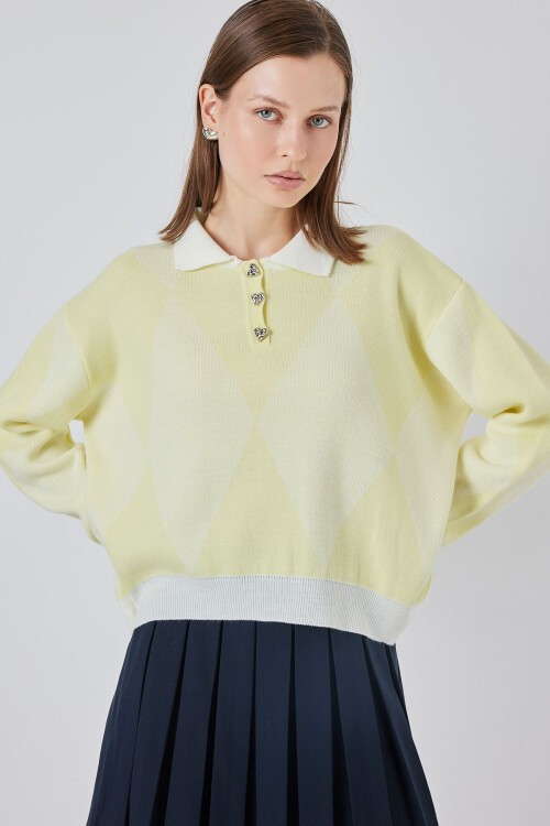 Kadın Crop Triko Kazak 15936 - A.Sarı