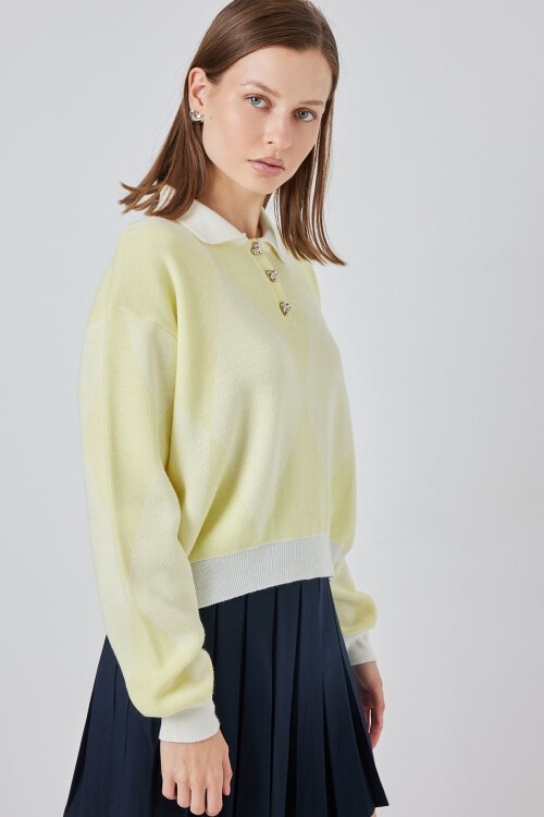 Kadın Crop Triko Kazak 15936 - A.Sarı