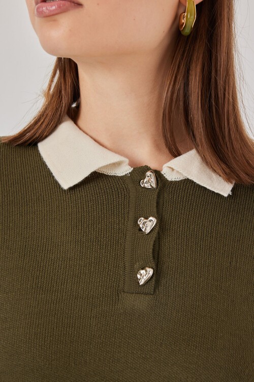 Kadın Crop Triko Kazak 15936 - Haki