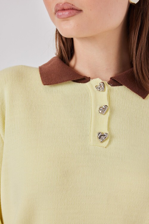 Kadın Crop Triko Kazak 15936 - Sarı