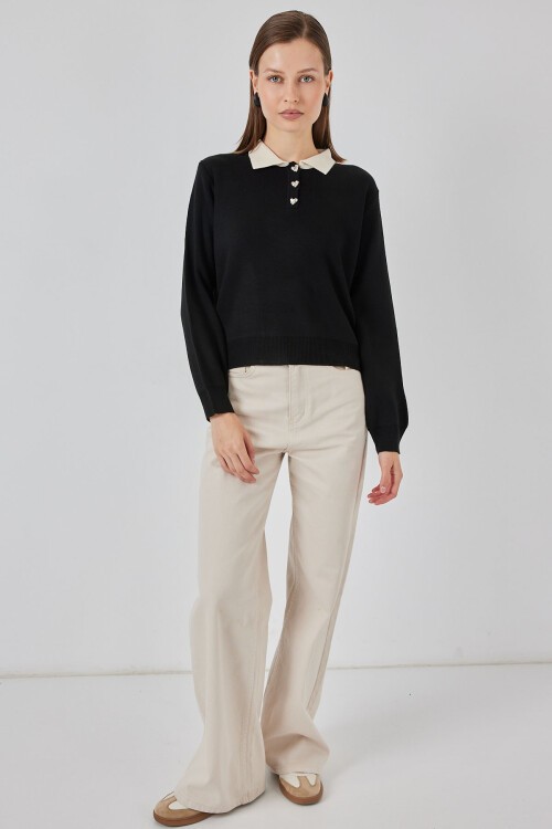 Kadın Crop Triko Kazak 15936 - Siyah