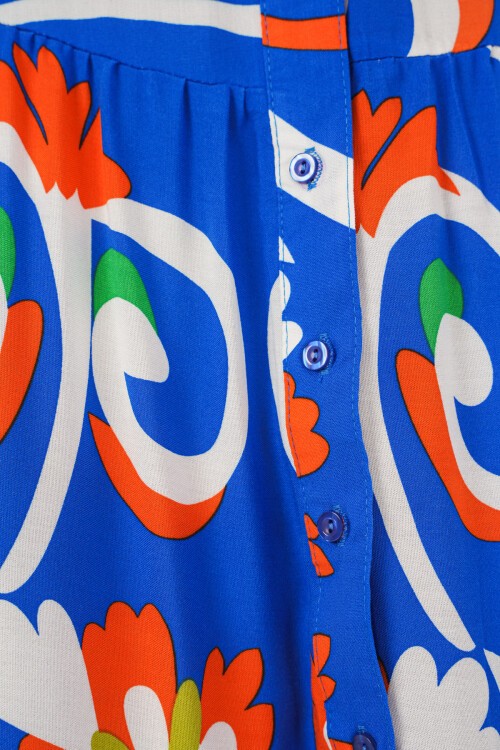 Kadın Desenli Uzun Tesettür Elbise 2585 - A.Turuncu