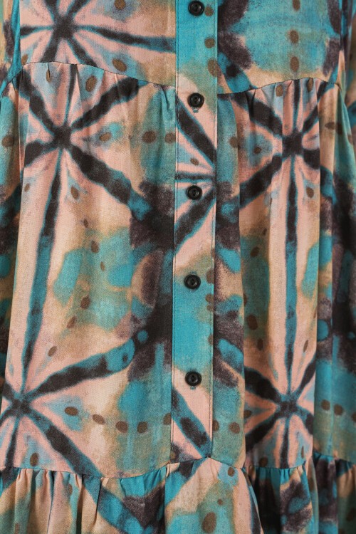 Kadın Desenli Uzun Tesettür Elbise 2585 - D. Mint