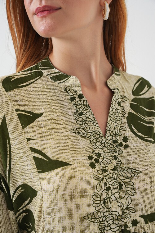 Kadın Desenli Uzun Tesettür Elbise 2585 - E.Yeşil