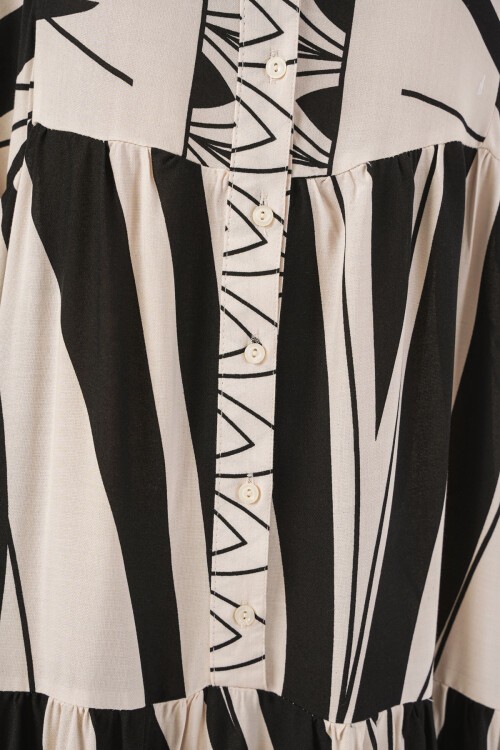 Kadın Desenli Uzun Tesettür Elbise 2585 - F. Siyah