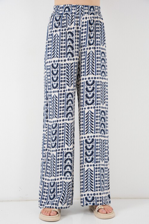 Kadın Desenli Viskon Pantolon 6749 - Krem