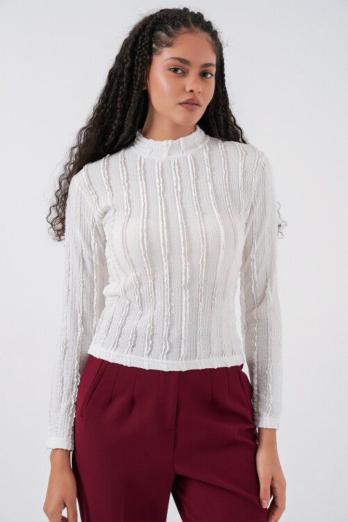 Kadın Dokulu Esnek Örme Bluz 975 - Beyaz