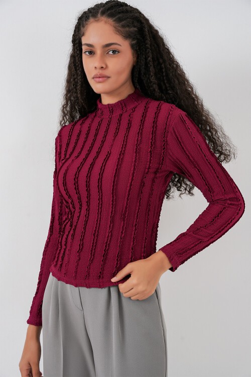 Kadın Dokulu Esnek Örme Bluz 975 - Bordo