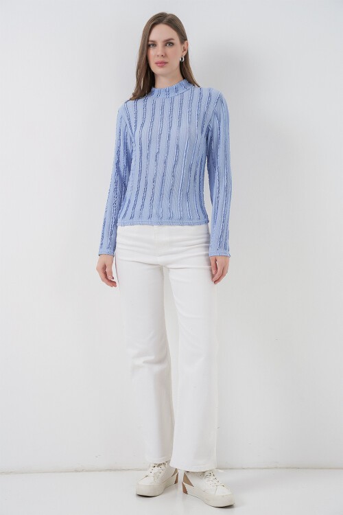 Kadın Dokulu Esnek Örme Bluz 975 - Mavi