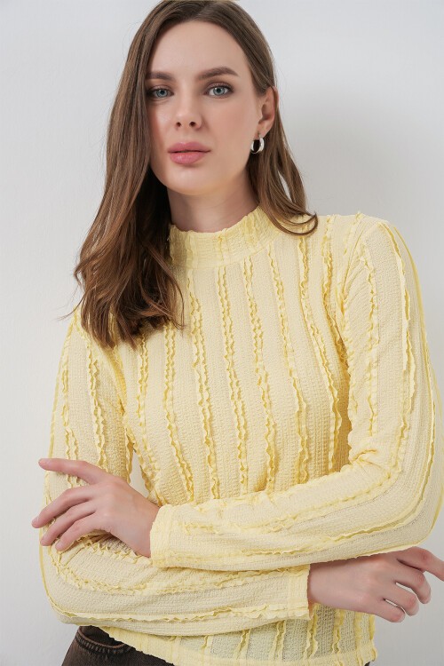 Kadın Dokulu Esnek Örme Bluz 975 - Sarı