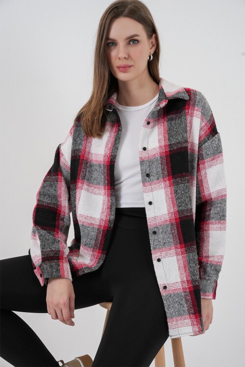 Kadın Ekose Desen Oversize Oduncu Gömlek 3854 Kiremit