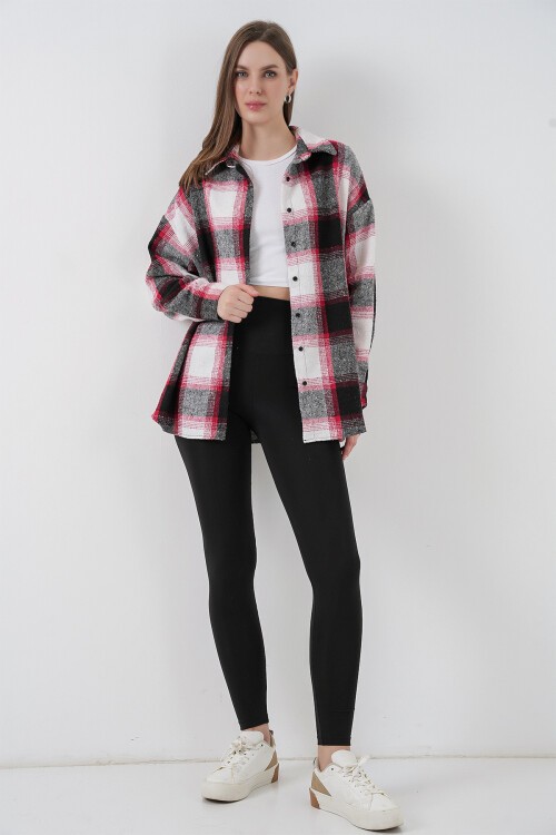 Kadın Ekose Desen Oversize Oduncu Gömlek 3854 Kiremit