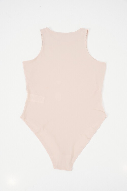 Kadın Halter Yaka Çıtçıtlı Body 972 - Bej