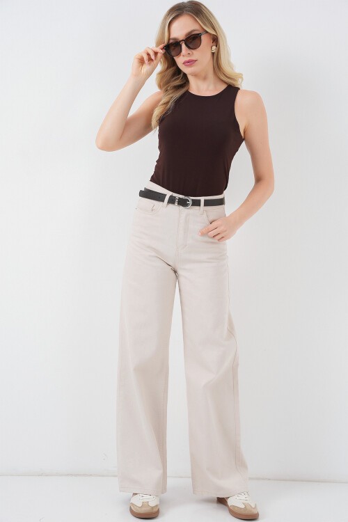 Kadın Halter Yaka Çıtçıtlı Body 972 - Kahverengi