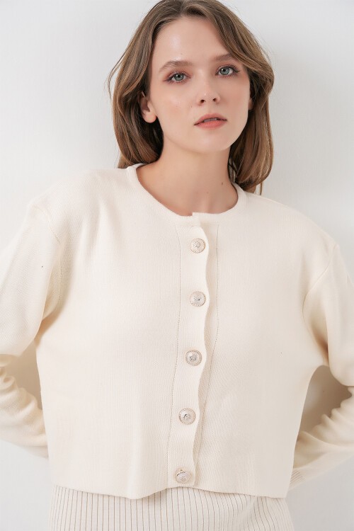 Kadın Hırka Elbise Triko İkili Takım 15960 - Ekru