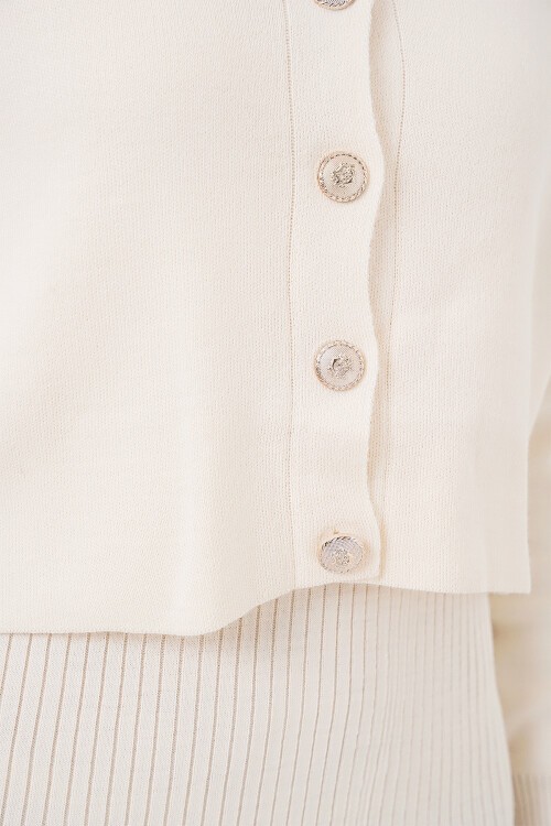 Kadın Hırka Elbise Triko İkili Takım 15960 - Ekru