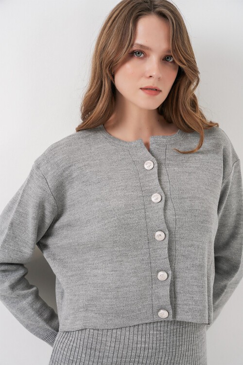 Kadın Hırka Elbise Triko İkili Takım 15960 - Gri